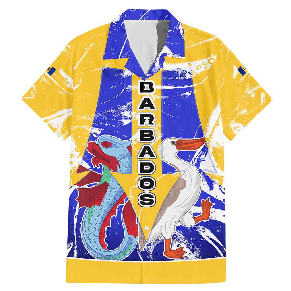 Barbados Coat of Arms Family Matching Mermaid Dress and Hawaiian Shirt with Yellow Blue Pelican Dolphin Graphic - Wonder Print Shop