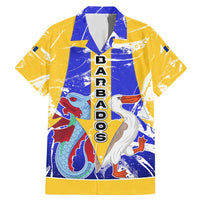 Barbados Coat of Arms Family Matching Mermaid Dress and Hawaiian Shirt with Yellow Blue Pelican Dolphin Graphic - Wonder Print Shop