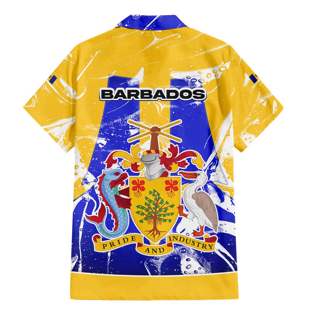 Barbados Coat of Arms Family Matching Mermaid Dress and Hawaiian Shirt with Yellow Blue Pelican Dolphin Graphic - Wonder Print Shop