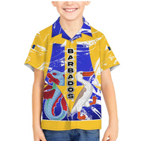 Barbados Coat of Arms Family Matching Mermaid Dress and Hawaiian Shirt with Yellow Blue Pelican Dolphin Graphic - Wonder Print Shop