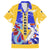 Barbados Coat of Arms Family Matching Off The Shoulder Long Sleeve Dress and Hawaiian Shirt with Yellow Blue Pelican Dolphin Graphic - Wonder Print Shop
