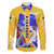 Barbados Coat of Arms Family Matching Off The Shoulder Long Sleeve Dress and Hawaiian Shirt with Yellow Blue Pelican Dolphin Graphic - Wonder Print Shop