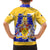 Barbados Coat of Arms Family Matching Off Shoulder Maxi Dress and Hawaiian Shirt with Yellow Blue Pelican Dolphin Graphic - Wonder Print Shop