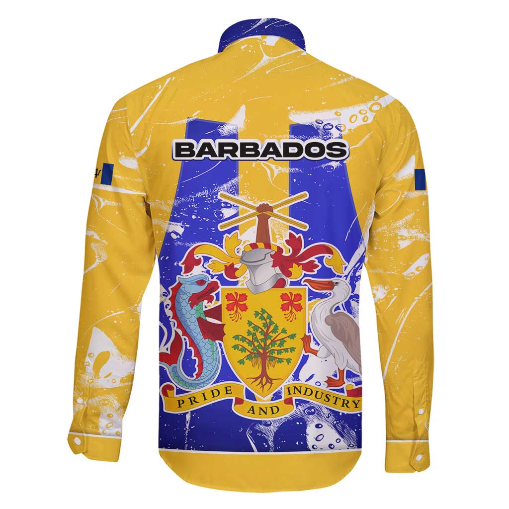 Barbados Coat of Arms Family Matching Summer Maxi Dress and Hawaiian Shirt with Yellow Blue Pelican Dolphin Graphic - Wonder Print Shop
