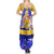 Barbados Coat of Arms Family Matching Summer Maxi Dress and Hawaiian Shirt with Yellow Blue Pelican Dolphin Graphic - Wonder Print Shop