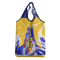 Barbados Coat of Arms Grocery Bag with Yellow Blue Pelican Dolphin Graphic - Wonder Print Shop