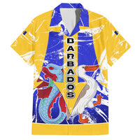 Barbados Coat of Arms Hawaiian Shirt with Yellow Blue Pelican Dolphin Graphic - Wonder Print Shop