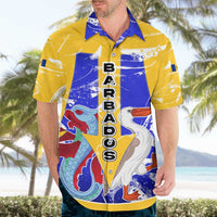 Barbados Coat of Arms Hawaiian Shirt with Yellow Blue Pelican Dolphin Graphic - Wonder Print Shop