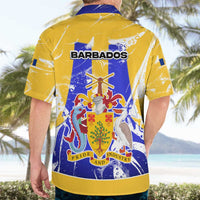 Barbados Coat of Arms Hawaiian Shirt with Yellow Blue Pelican Dolphin Graphic - Wonder Print Shop