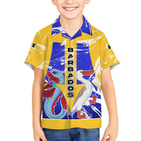 Barbados Coat of Arms Hawaiian Shirt with Yellow Blue Pelican Dolphin Graphic - Wonder Print Shop
