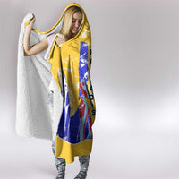 Barbados Coat of Arms Hooded Blanket with Yellow Blue Pelican Dolphin Graphic - Wonder Print Shop