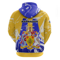 Barbados Coat of Arms Hoodie with Yellow Blue Pelican Dolphin Graphic - Wonder Print Shop