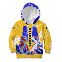 Barbados Coat of Arms Kid Hoodie with Yellow Blue Pelican Dolphin Graphic - Wonder Print Shop