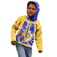 Barbados Coat of Arms Kid Hoodie with Yellow Blue Pelican Dolphin Graphic - Wonder Print Shop