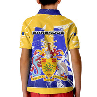 Barbados Coat of Arms Kid Polo Shirt with Yellow Blue Pelican Dolphin Graphic - Wonder Print Shop