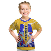 Barbados Coat of Arms Kid T Shirt with Yellow Blue Pelican Dolphin Graphic - Wonder Print Shop