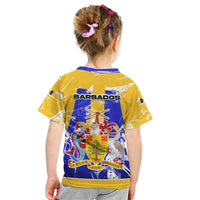 Barbados Coat of Arms Kid T Shirt with Yellow Blue Pelican Dolphin Graphic - Wonder Print Shop