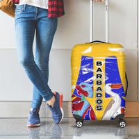 Barbados Coat of Arms Luggage Cover with Yellow Blue Pelican Dolphin Graphic - Wonder Print Shop