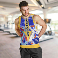 Barbados Coat of Arms Men Tank Top with Yellow Blue Pelican Dolphin Graphic - Wonder Print Shop