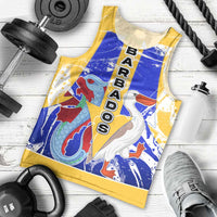Barbados Coat of Arms Men Tank Top with Yellow Blue Pelican Dolphin Graphic - Wonder Print Shop