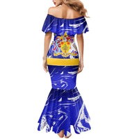 Barbados Coat of Arms Mermaid Dress with Yellow Blue Pelican Dolphin Graphic - Wonder Print Shop