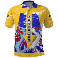 Barbados Coat of Arms Polo Shirt with Yellow Blue Pelican Dolphin Graphic - Wonder Print Shop