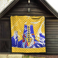 Barbados Coat of Arms Quilt with Yellow Blue Pelican Dolphin Graphic - Wonder Print Shop