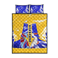 Barbados Coat of Arms Quilt Bed Set with Yellow Blue Pelican Dolphin Graphic - Wonder Print Shop