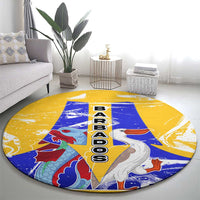 Barbados Coat of Arms Round Carpet with Yellow Blue Pelican Dolphin Graphic - Wonder Print Shop