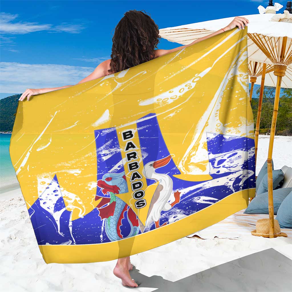 Barbados Coat of Arms Sarong with Yellow Blue Pelican Dolphin Graphic - Wonder Print Shop