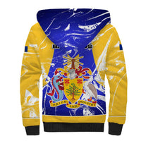 Barbados Coat of Arms Sherpa Hoodie with Yellow Blue Pelican Dolphin Graphic - Wonder Print Shop