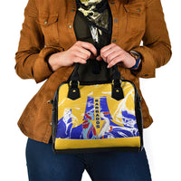 Barbados Coat of Arms Shoulder Handbag with Yellow Blue Pelican Dolphin Graphic - Wonder Print Shop