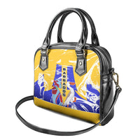 Barbados Coat of Arms Shoulder Handbag with Yellow Blue Pelican Dolphin Graphic - Wonder Print Shop