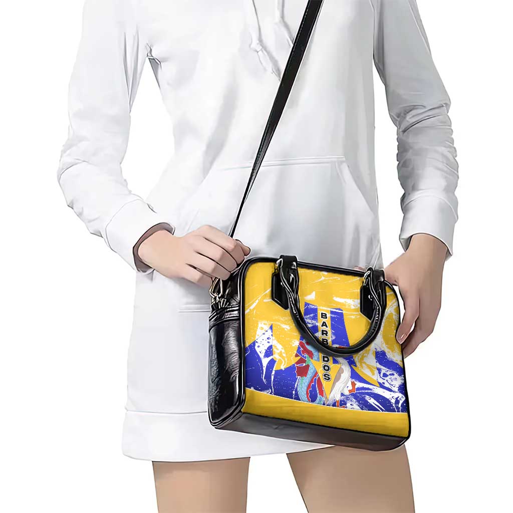 Barbados Coat of Arms Shoulder Handbag with Yellow Blue Pelican Dolphin Graphic - Wonder Print Shop