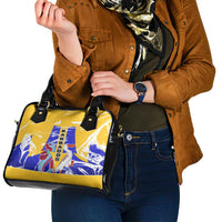 Barbados Coat of Arms Shoulder Handbag with Yellow Blue Pelican Dolphin Graphic - Wonder Print Shop