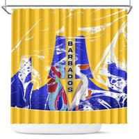 Barbados Coat of Arms Shower Curtain with Yellow Blue Pelican Dolphin Graphic - Wonder Print Shop
