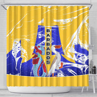 Barbados Coat of Arms Shower Curtain with Yellow Blue Pelican Dolphin Graphic - Wonder Print Shop