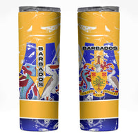 Barbados Coat of Arms Skinny Tumbler with Yellow Blue Pelican Dolphin Graphic - Wonder Print Shop