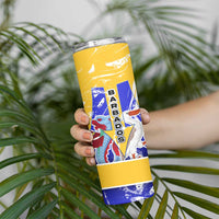 Barbados Coat of Arms Skinny Tumbler with Yellow Blue Pelican Dolphin Graphic - Wonder Print Shop