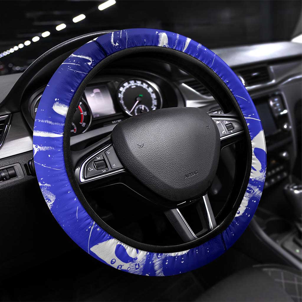 Barbados Coat of Arms Steering Wheel Cover with Yellow Blue Pelican Dolphin Graphic - Wonder Print Shop