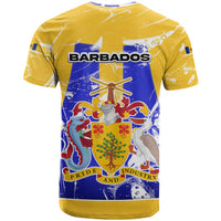 Barbados Coat of Arms T Shirt with Yellow Blue Pelican Dolphin Graphic - Wonder Print Shop