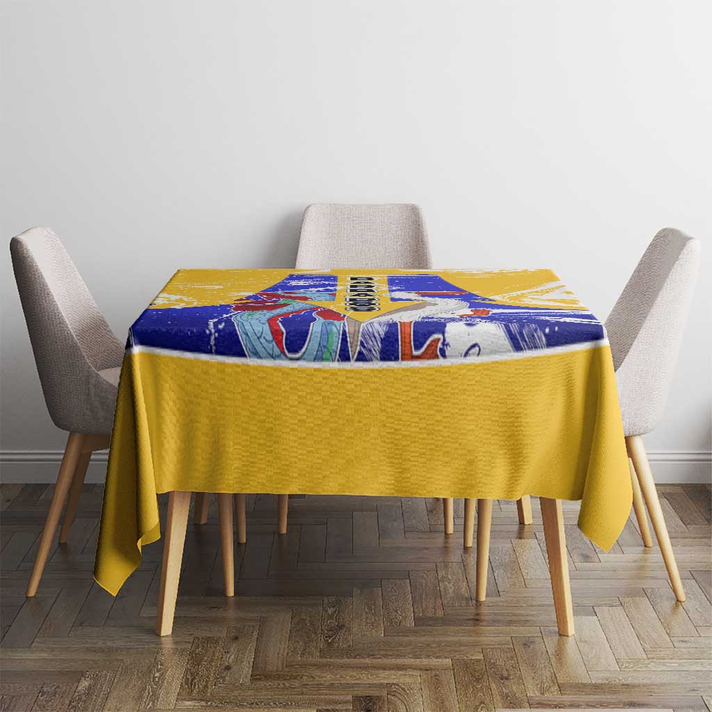 Barbados Coat of Arms Tablecloth with Yellow Blue Pelican Dolphin Graphic - Wonder Print Shop