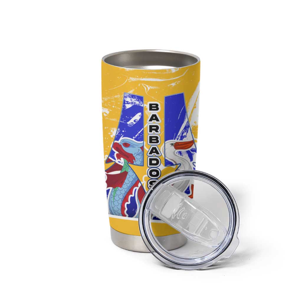 Barbados Coat of Arms Tumbler Cup with Yellow Blue Pelican Dolphin Graphic - Wonder Print Shop