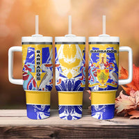 Barbados Coat of Arms Tumbler With Handle with Yellow Blue Pelican Dolphin Graphic - Wonder Print Shop