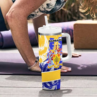 Barbados Coat of Arms Tumbler With Handle with Yellow Blue Pelican Dolphin Graphic - Wonder Print Shop