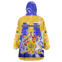 Barbados Coat of Arms Wearable Blanket Hoodie with Yellow Blue Pelican Dolphin Graphic - Wonder Print Shop