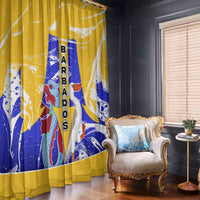 Barbados Coat of Arms Window Curtain with Yellow Blue Pelican Dolphin Graphic - Wonder Print Shop