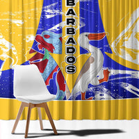 Barbados Coat of Arms Window Curtain with Yellow Blue Pelican Dolphin Graphic - Wonder Print Shop