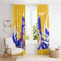 Barbados Coat of Arms Window Curtain with Yellow Blue Pelican Dolphin Graphic - Wonder Print Shop