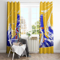 Barbados Coat of Arms Window Curtain with Yellow Blue Pelican Dolphin Graphic - Wonder Print Shop